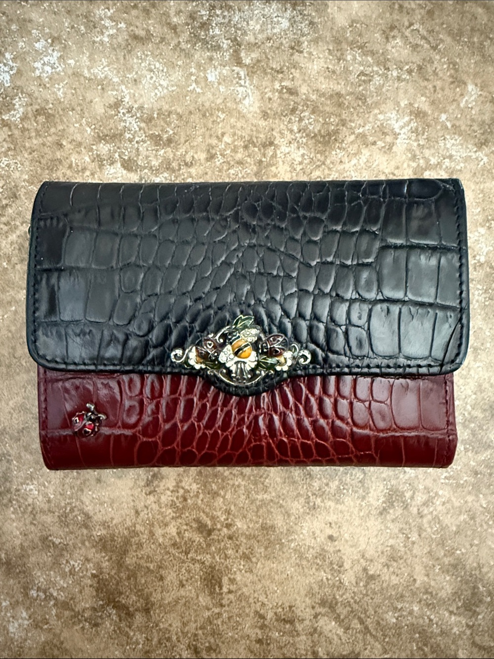 Brighton ladybug leather Croc-Embossed Foldover Wallet